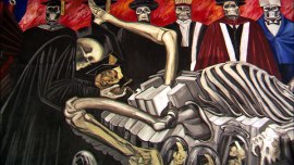 A panel from Jose Clemente Orozco's mural series at Dartmouth featuring calaveras